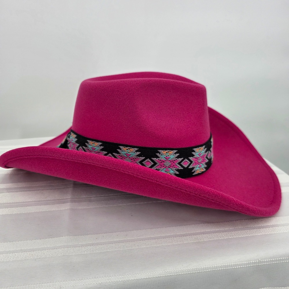CC‎ BEANIE Aztec Band Vegan Felt Western Cowboy Hat Pink Women NWT - Picture 4 of 8